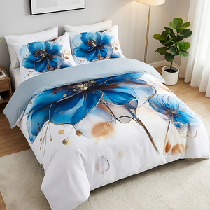 Juego de Ropa de Cama de 3 Piezas con Funda Nórdica de Poliéster, Diseño Floral Abstracto Azul, Estilo Acuarela Moderno, Envío Directo desde la UE, Disponible en Polonia - Product Image 2