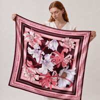 Écharpe carrée en soie haut de gamme pour femme, motif floral romantique, foulard rétro en soie, écharpe en soie bicolore rose vintage