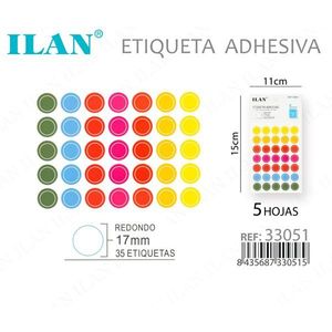 Étiquettes adhésives rondes ILAN 17 mm, 35 étiquettes par feuille, 5 feuilles, autocollants à points colorés pour l'étiquetage des vêtements - Product Image 1