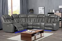 Canapé d'angle électrique moderne inclinable avec massage, ports de charge USB, design européen, deux consoles de rangement, en cuir aérien