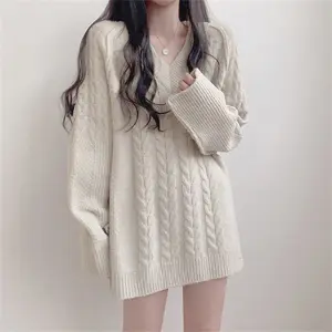Оптовая продажа от производителя, осенне-зимний корейский свитер, Свободный вязаный пуловер в стиле преппи, Полосатый пуловер для женщин