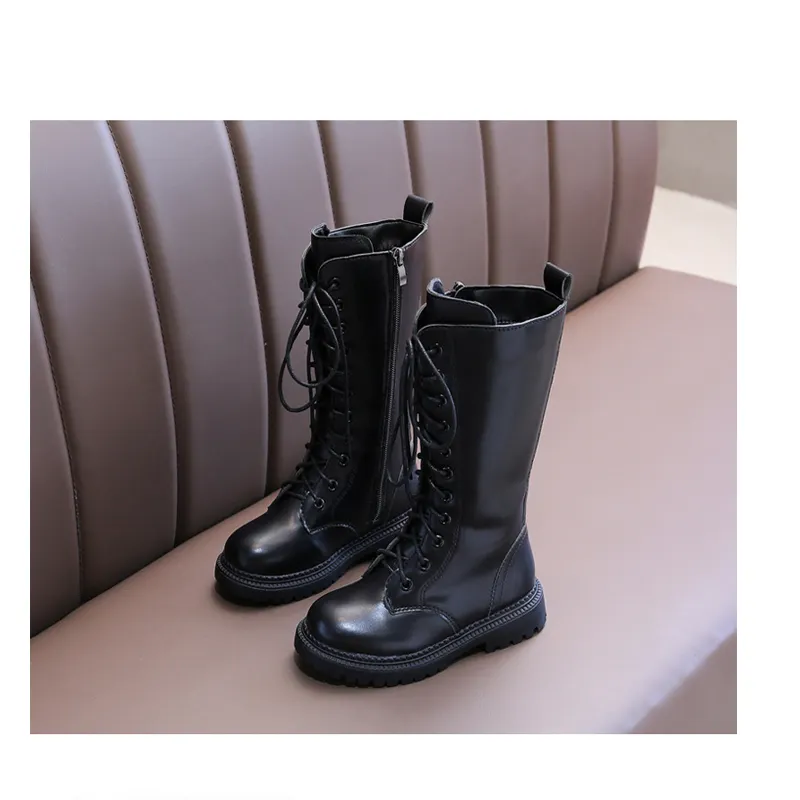 Superstar fashion girls knee high boots black 2022 girls boots factory custom leather boots