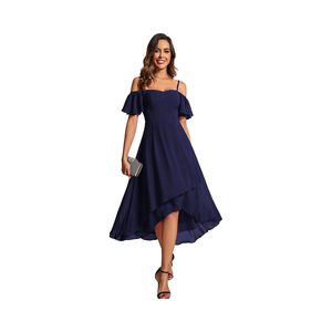 Vestido Midi Casual de Verano para Mujer, Estilo A-Line, Mangas Cortas, Tejido Transpirable, Natural, para Fiesta de Graduación o Boda - Product Image 1