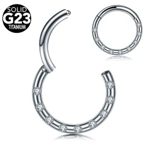 G23 Titanium Clicker Hinged Segment Gem Nose Hoop Rings Earring Cartilage Helix Daith Nose Septum Body Jewelry Piercings 16G