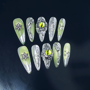 Venta al por mayor 10 piezas de uñas de prensa hechas a mano personalizadas largas <span class=keywords><strong>bailarina</strong></span> Stiletto Oval uñas artificiales diseño Popular para damas - Product Image 2