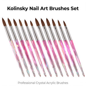 Lot de 6 pinceaux à ongles Kolinsky avec manche en cristal diamanté, poils doux, pour extension acrylique, gel UV, outil de sculpture, vente en gros pour salons - Product Image 2