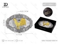 Hebilla de cinturón ovalada grande plateada de 5.0 cm con diseño de gallo para estilo occidental - Product Image 1