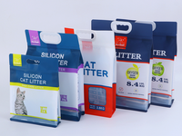 Sac d'emballage pour litière pour chat imprimé sur mesure, robuste, avec soufflet latéral, poignée renforcée, sac en plastique résistant à l'humidité, pochette pour litière pour animaux de compagnie
