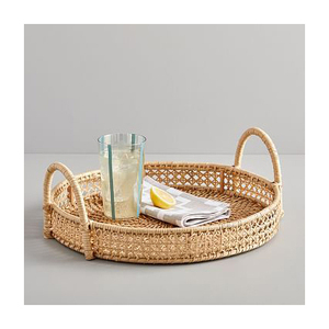 Plateau d'accent de table en fibre naturelle fait à la main en rotin tissé d'inspiration vintage et corde en bambou ferme maison de plage herbe de mer - Product Image 6