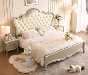 European Style Double King Bed Luxury Pastoral Princess Bedroom Furniture French Adjustable Leather <b>Oak</b> Wood <b>Frame</b> Villa Wedding - Product Image 3