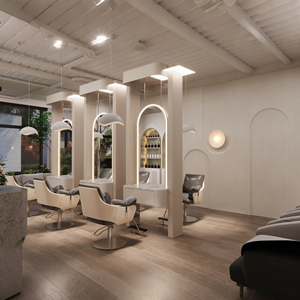 Modern Design Full Store Customization <b>LED</b> <b>Lighting</b> Eco-Friendly Hair Salon Chair One-Stop Furniture & Decoration Solution - Product Image 3