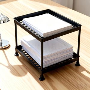 Desktop <b>File</b> Rack 2 Tier Metal Storage <b>Organizer</b> For Office Supplies Stationery Books And Miscellaneous Items - Product Image 4