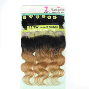 Paquetes de Cabello Ombré T1B/27#, 30#, Borgoña con Set de Cierre, Paquetes de Extensiones de Cabello Humano Brasileño Ondulado con Cierre - Product Image 1