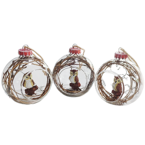 Boule de Noël en verre soufflé à la main, transparente, de luxe, personnalisée, en gros, avec figurine animale, thème forêt, pour la décoration des fêtes - Product Image 2
