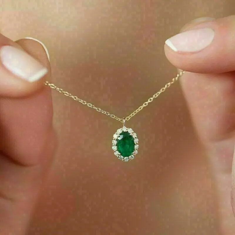 CAOSHI kalung liontin kristal zamrud berlapis perak, Perhiasan Wanita Kalung persegi CZ zirkonia kubik elegan Harga bagus 925