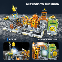 Set Blok Bangunan Steampunk Moonbase Model Basis Eksplorasi Luar Angkasa dengan Lampu, Mainan Bata Rakitan DIY untuk Kolektor Dewasa