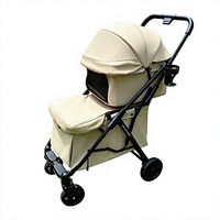 Poussette pour animaux de compagnie de luxe à double couche, imperméable, en métal imprimé, avec système de stationnement à un clic