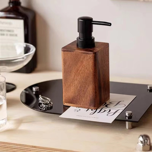 Distributeur de lotion en bois de noyer, flacon vide rechargeable pour shampoing, savon, gel douche, organisateur de comptoir de salle de bain pour hôtel - Product Image 3