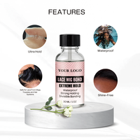 Colle pour perruque en dentelle à logo personnalisé en gros, colle pour perruque à tenue ultra forte, colle pour dentelle imperméable, flacon en verre de 30 ml, colle transparente pour dentelle de perruque