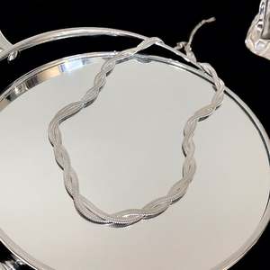 Unique Double Layer Twisted Stainless Steel PVD 18K <b>Gold</b> <b>Herringbone</b> Link <b>Chain</b> Choker Necklace Women - Product Image 5