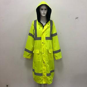 चिंतनशील पट्टियों के साथ घुटने की वर्षा पर पुलिस रेन कोट काम कर रही बारिश - Product Image 3