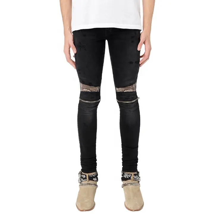 Diznew Rits Denim <span class=keywords><strong>Jeans</strong></span> Biker Ripped Verontruste Real Leather Patches Logo Skinny Heren <span class=keywords><strong>Jeans</strong></span>