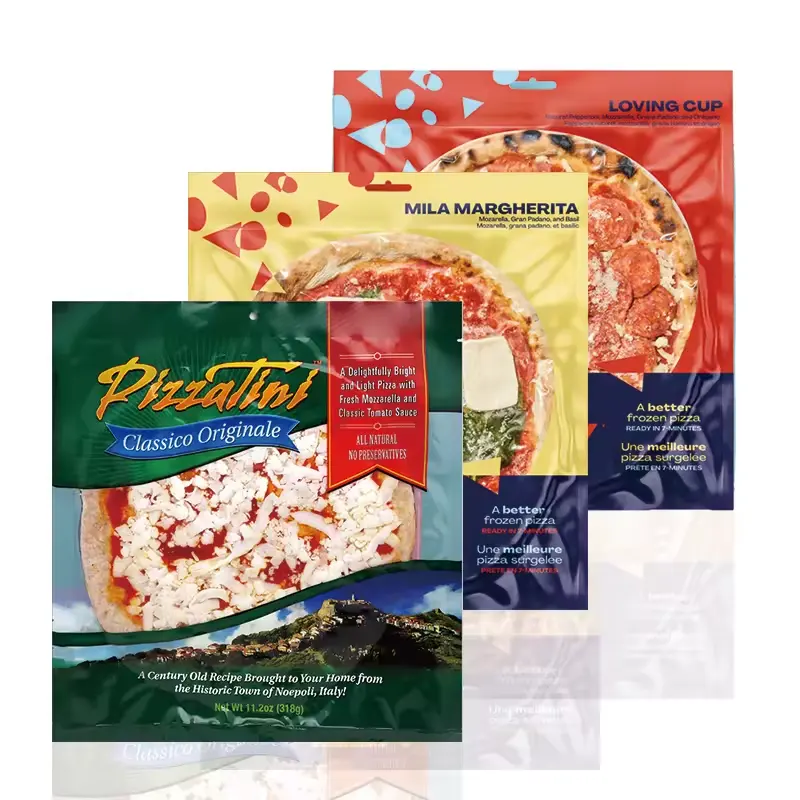 3 Side Seal Custom Design Logo Food Grade Frozen Food Retort Pouch Frozen Pizza Plastic Verpakking Voor Tortilla 'S