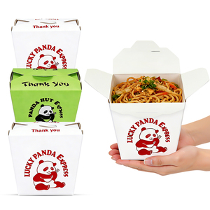 Custom Printed Disposable White Cardboard Packaging for Food Takeout Takeaway Rice Chinese Noodle <b>Packing</b> Paper <b>Box</b> with Handle - Product Image 3