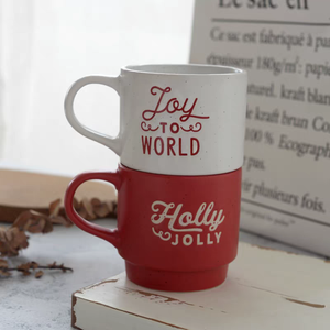 Nouveau style, prix réduit, tasses en céramique classiques rétro rouge et blanc, couleur unie, avec lettres, compatibles lave-vaisselle et micro-ondes, en grès alimentaire - Product Image 3