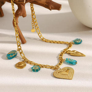 שרשרת אופנה חדשה וטרנדית מצופה זהב 18 קראט, נירוסטה, בצורת לב עם נקודות פולקה, תליון וינטג' לנשים, תכשיט. - Product Image 5