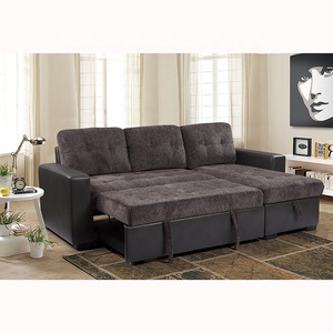 Dongguan Multicolor Modern Design Stof Kussen Tweezitter Met Uitklapbaar Bed + Chaise Slaapbank Hoge Kwaliteit Woonkamer Sofa Sets - Product Image 2