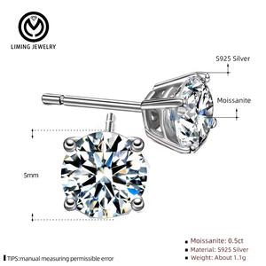 XEZ001 Classic Four Claw Design 925 Sterling Silver 0.3-3Ct Moissanite Gemstone <strong>Stud</strong> <strong>Earrings</strong> for Women Party <strong>Fine</strong> Jewelry - Product Image 5
