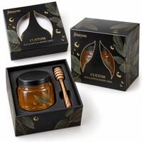 Boîte cadeau personnalisée avec logo, en carton gris brillant, base rigide, couvercle à fermeture magnétique, fenêtre transparente en PVC découpée, pour pot de miel d'eucalyptus