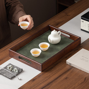 Walnut Colored Rectangular Wood <b>Tray</b> With Handle For <b>Tea</b> Ceremony Accessories - Product Image 4