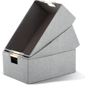 Contenedores de almacenamiento Caja de almacenamiento de tela Cubos Cestas Organizador con asas de madera duraderas Cofre de juguete plegable para armario - Product Image 1