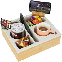 Plateau de canapé en bambou avec porte-gobelet, organisateur et support de téléphone, plateau de rangement multi-compartiments pour salon