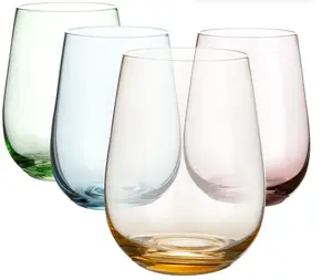 Amazon Hot Sale Colored Stemless Wine Glasses Inclined Colored Electric-Painting Crystal Wine Glass Water Tumbler Glass