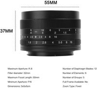 Objectif Photo 7artisans 50mm F/1.8 APS-C à Grande Ouverture pour Portrait, Compatible avec Canon EOS-M M50II, Sony E A6000, Fujifilm X-T4 X-A10 XT30, et Micro 4/3