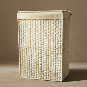 Foldable Paper Rope Woven Laundry <b>Basket</b> With Lid <b>Large</b> Capacity Rectangle Clothing Organizer Storage <b>Basket</b> - Product Image 3