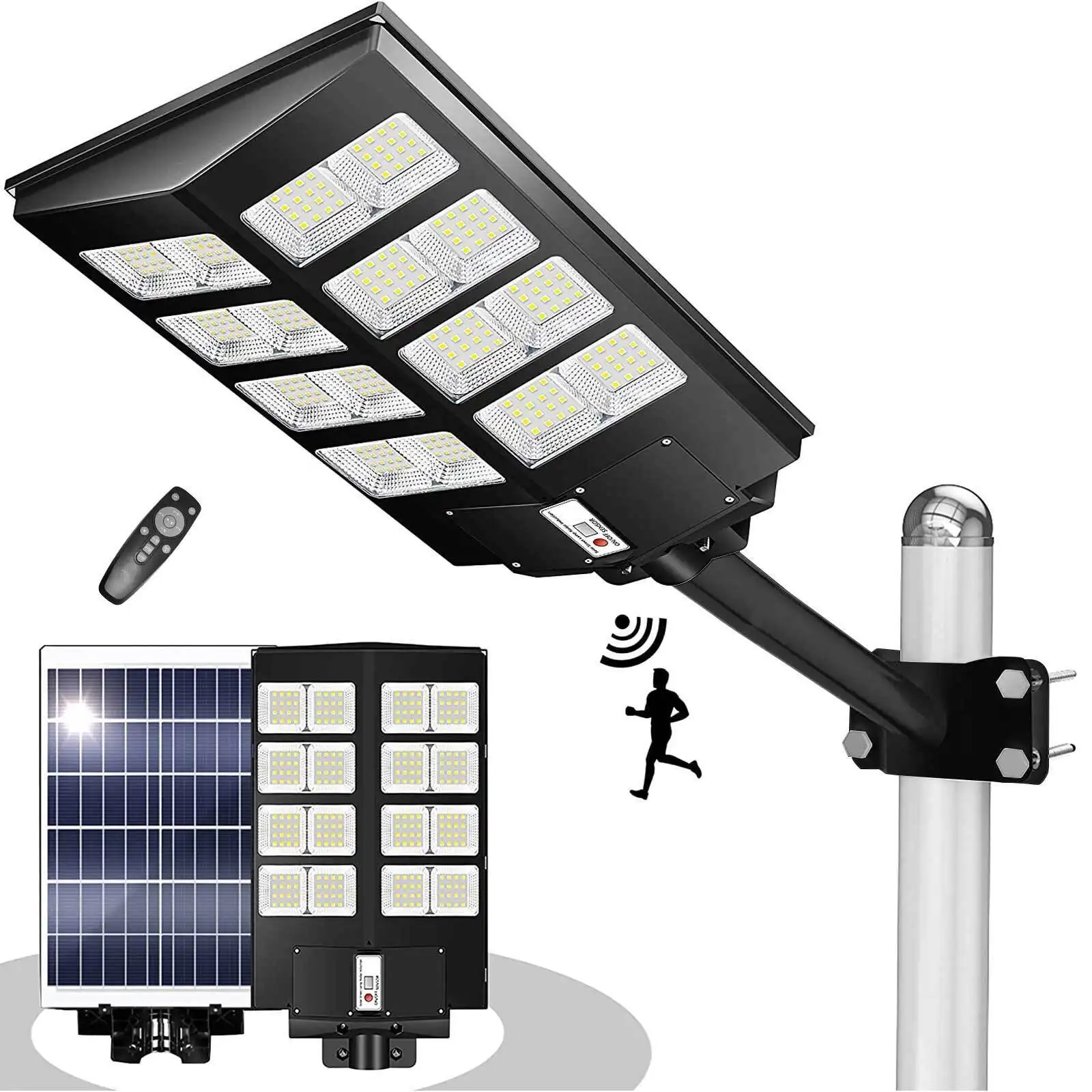 Luz de calle solar LED de 300 vatios, luz de estacionamiento del anochecer al amanecer, luces de calle solares, luz de estacionamiento comercial, lámpara de carretera con Sensor de movimiento
