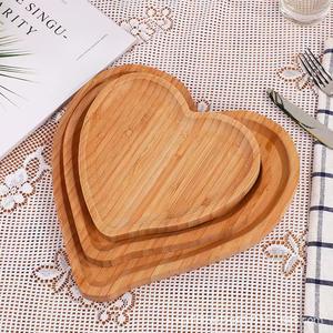 Ensemble de plateaux créatifs en bambou en forme de cœur pour servir thé, fruits, collations, assiettes en bois massif pour la maison, 3 tailles, couleur naturelle - Product Image 4