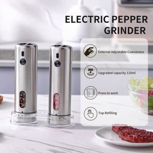 Rechargeable USB-Powered Silver Stainless Steel Eco-Friendly Salt <b>Pepper</b> <b>Grinder</b> Set Base Automatic <b>Pepper</b> Mill <b>Grinders</b> 110ml - Product Image 3