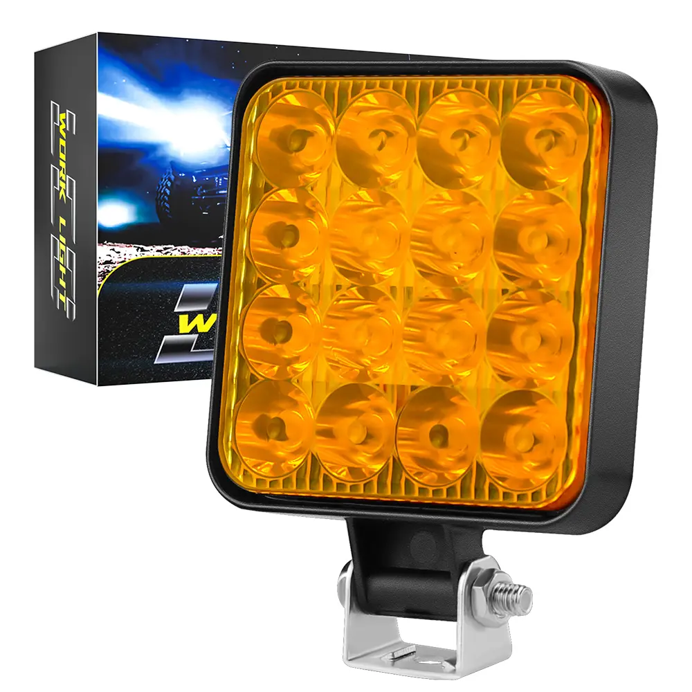 Impermeável LED Car Square 48W 16LED Square Trabalho Luz 12V SUV 4WD 4x4 Caminhão Trator Off-Road