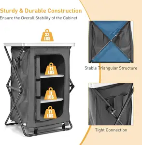 NPOT Folding Pop-Up Cupboard Portable Camping Storage Cabinet Lightweight Food Basket For Picnic Includes Carrying Bag