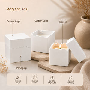 Portacandele Quadrati in Cemento Bianco Stile Nordico, Contenitori per Candele Profumate con Coperchio - Product Image 2