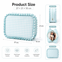Trousse de Maquillage de Voyage en Gingham pour Femme, Grande Capacité, Organisateur Cosmétique à Ouverture Large, Sac de Toilette à Volants avec Fermeture Éclair Dorée