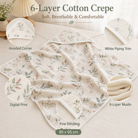 Toalla con Capucha para Bebé de Seis Capas de Muselina, Bata de Baño con Dibujos Animados, Manta Suave para Recién Nacidos