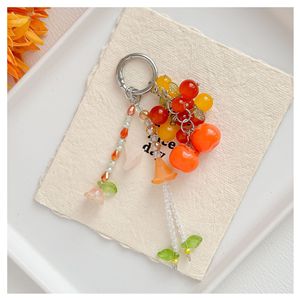 Cute Resin Fruit Keychain Zinc Alloy Bag Charm Fashion <b>Key</b> <b>Ring</b> Beaded Pendant Gift Accessory Wholesale - Product Image 6