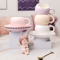 Ensemble tasse et soucoupe en céramique émaillée nacrée 280 ml, style nordique, écologique, pour le bureau et les goûters