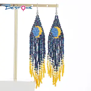 Bestone Bohemia Handmade Beaded Tassel Moon Earrings Fashion Crescent Earrings For Women